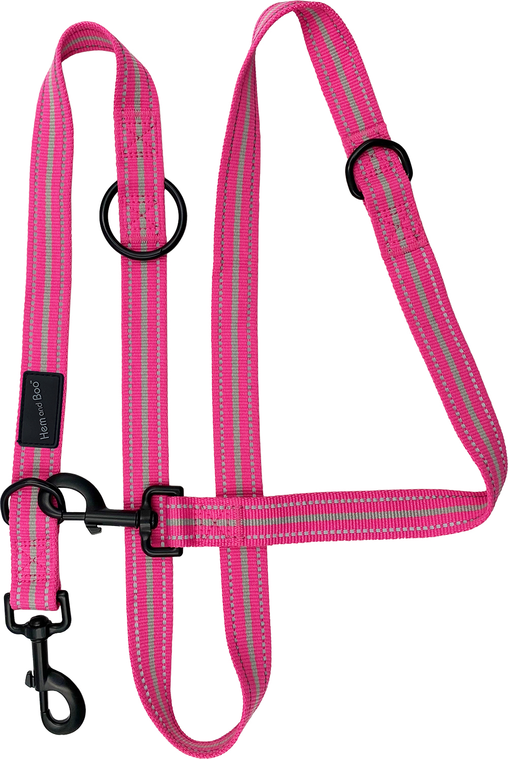 Reflective Sports Dual Training Lead 185cm — Double Clip & Lightweight Nylon | Hem & Boo - Pink