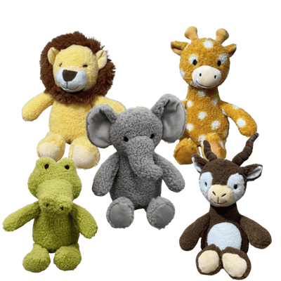 Safari Plush Dog Toys with Squeaker | Lion, Elephant, Giraffe, Crocodile & Antelope by Hem & Boo